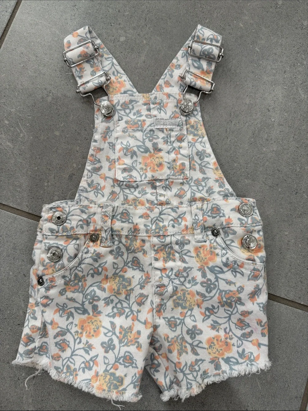 7 For All Mankind Floral White & Orange Shortalls
